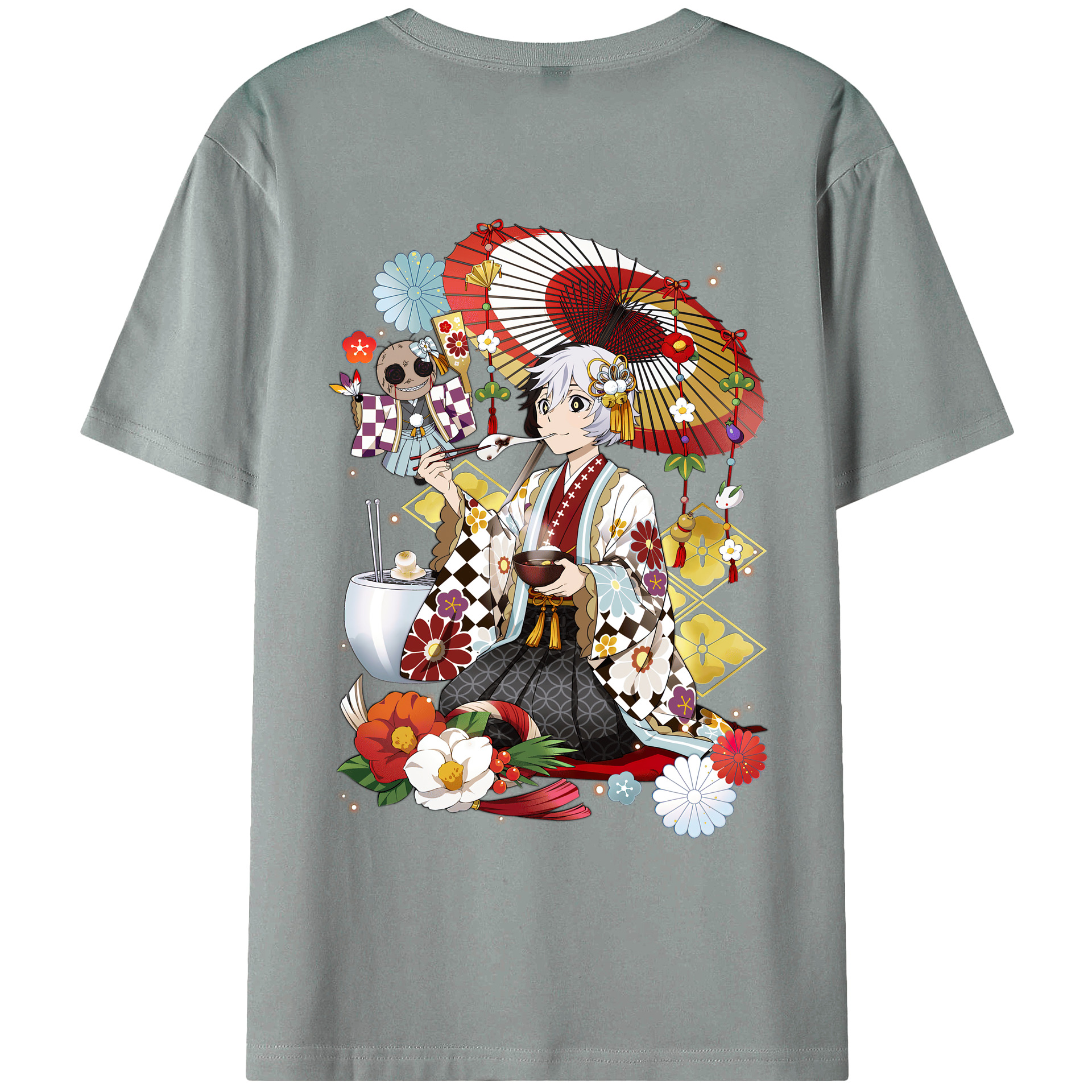（画像用） 文豪ストレイドッグス Bungo Stray Dogs 綿100％ メンズ半袖Tシャツ（バックプリント） 通気性
